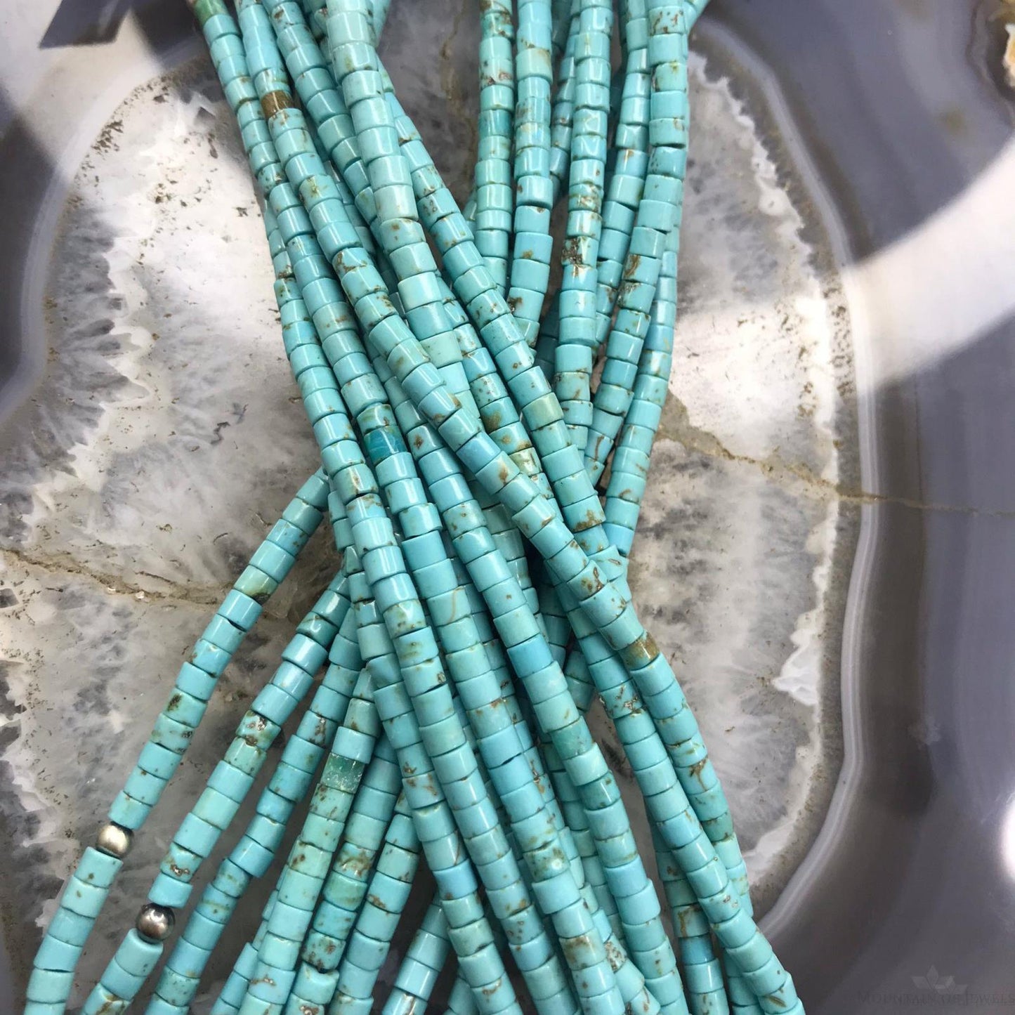 Native American Turquoise Beads w/Saucer & 3mm Navajo Pearl Beads 18" Necklace