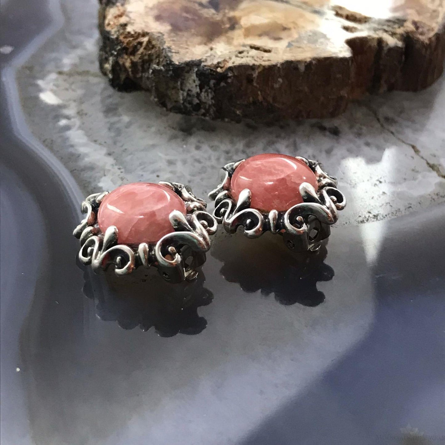 Carolyn Pollack Sterling Silver Oval Rhodochrosite Clip-On Earrings For Women