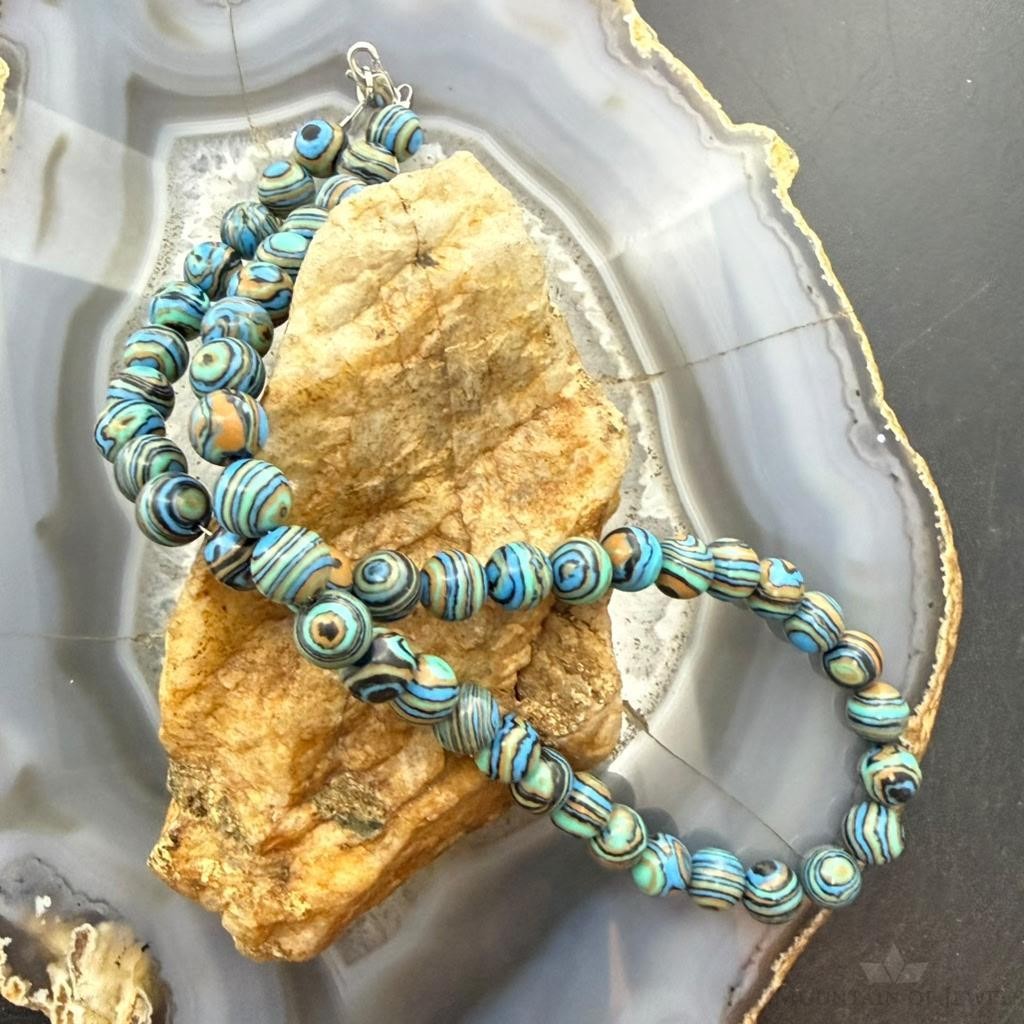Sterling Silver 8mm Round Mexican Calcite 16" Necklace For Women