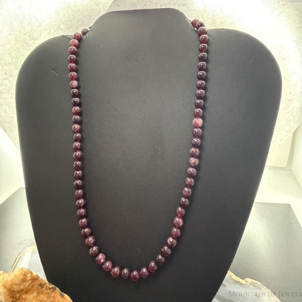 Sterling Silver 6mm Rounded Garnet Beads 18" Necklace For Women