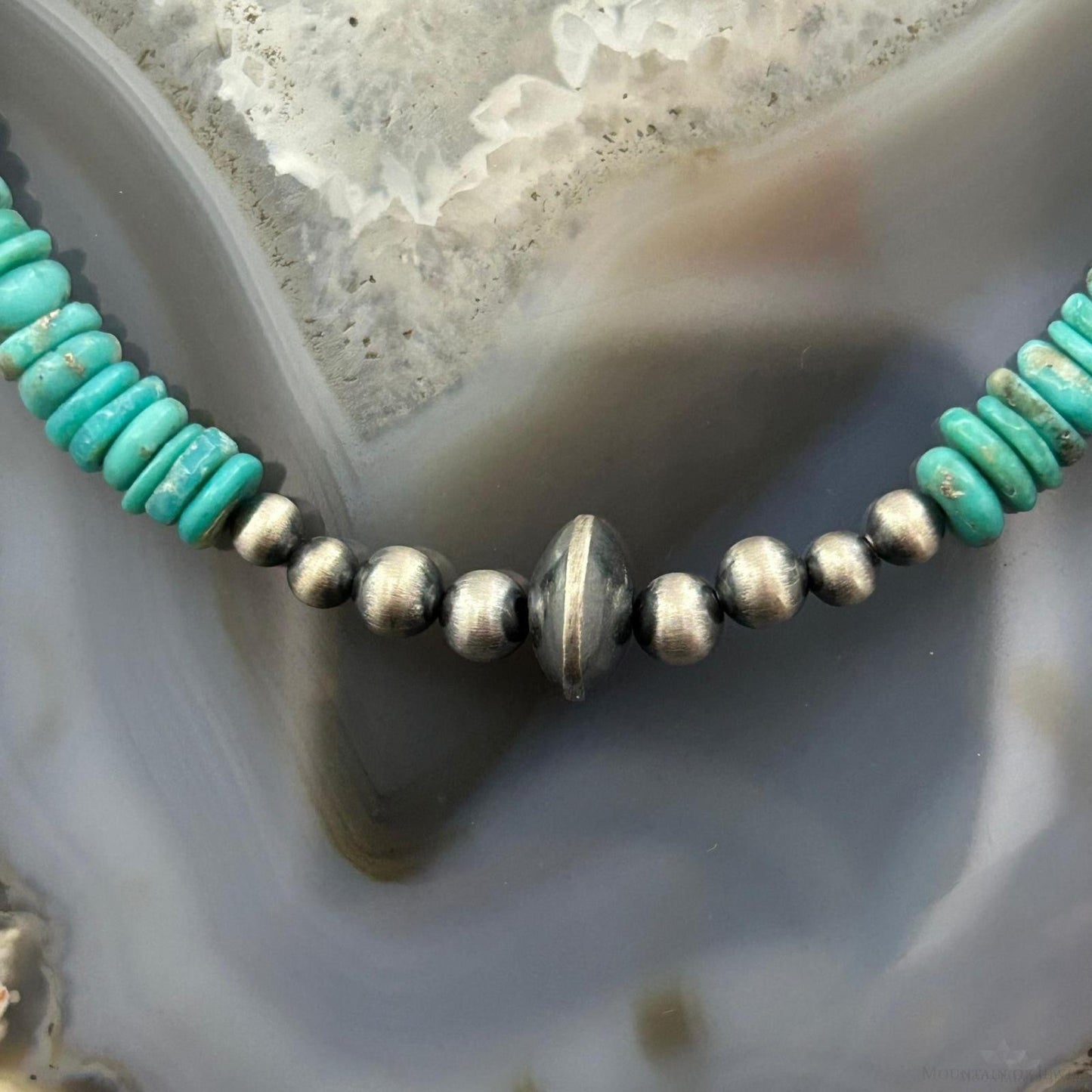 Sterling Silver Southwestern Style Turquoise Beads & Sterling Beads 18"-20" Necklace For Women