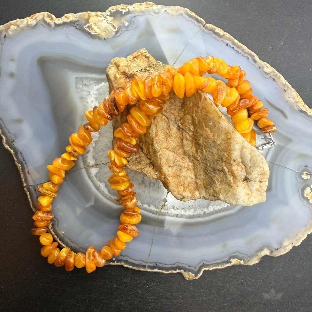 Sterling Silver Natural Amber Beaded 18" Necklace For Women