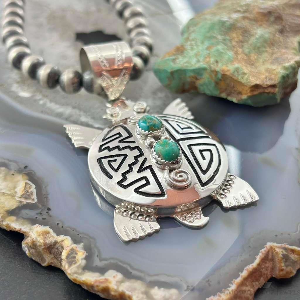 Alonzo Mariano Sterling Silver Overlay Turtle & 2 Turquoise Unisex Pendant
