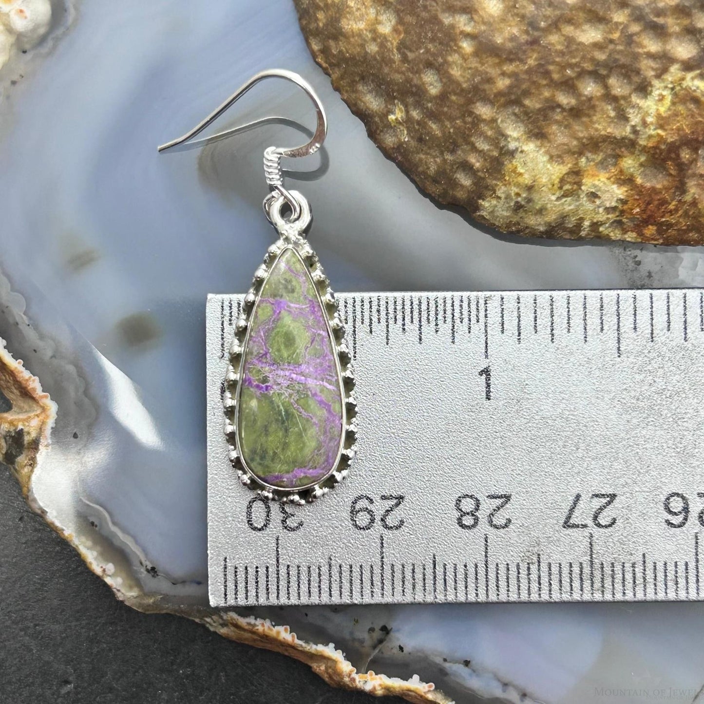 Sterling Silver Southwestern Style Teardrop Stichtite Dangle Earrings For Women