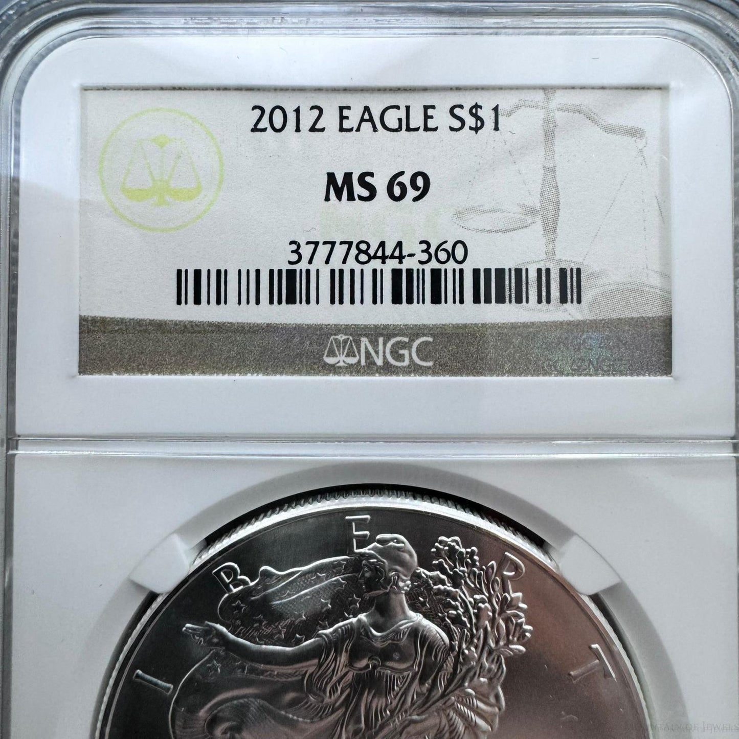 2012 US 1.0oz.999 Fine Silver American Silver Eagle NGC MS69 #3777844-360EX