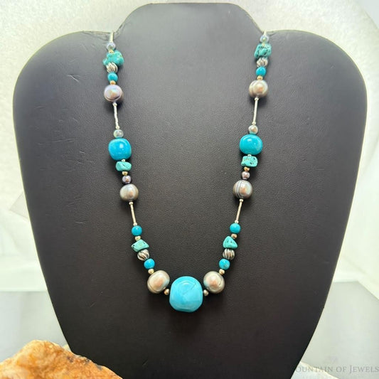 Carolyn Pollack Sterling Turquoise,Liquid Silver,Swirl Spindle 20" Necklace For Women