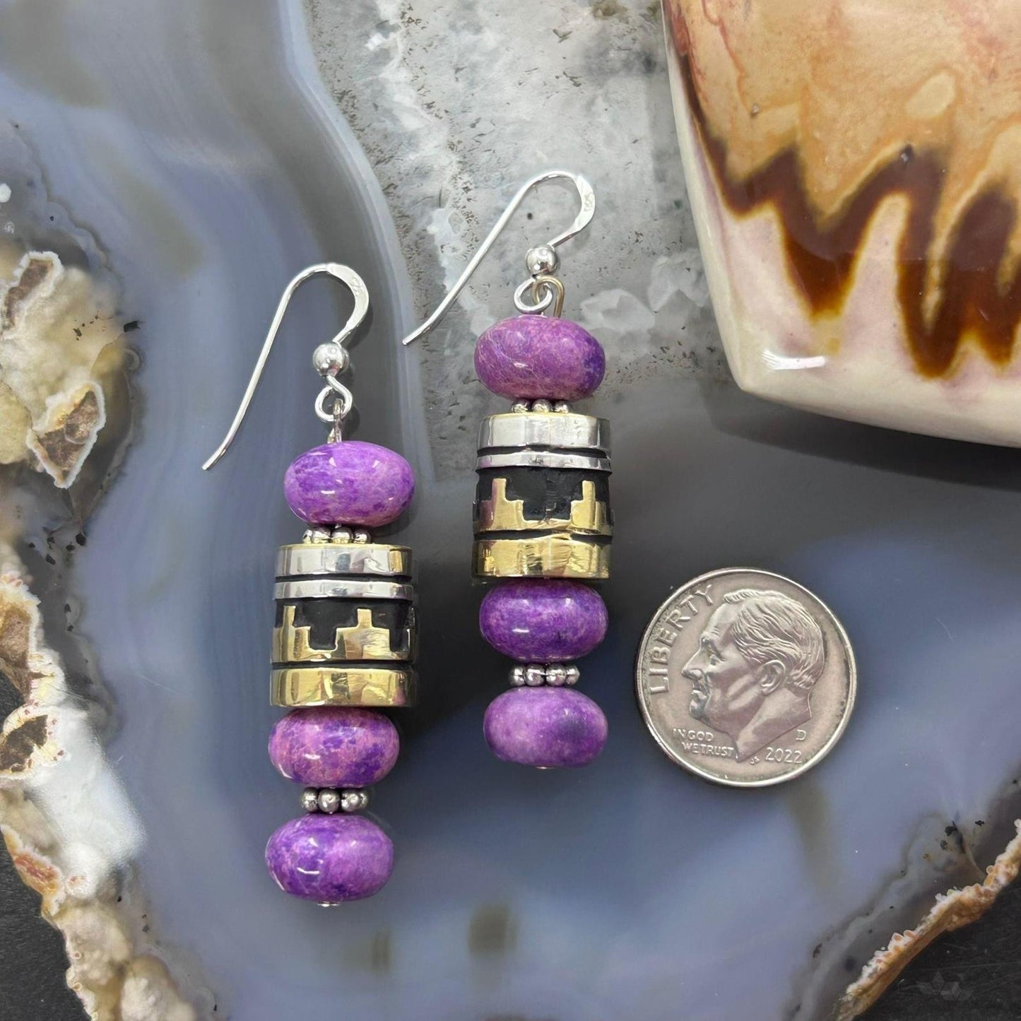 Tommy & Rosita Singer Sterling Silver Charoite Bead Dangle Earrings For Women
