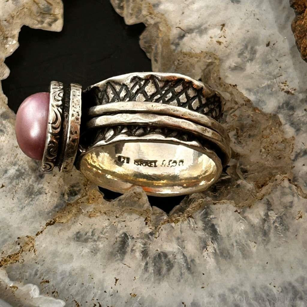 Shablool Israel Sterling Silver Pink Pearl Spinner Ring Size 7 For Women