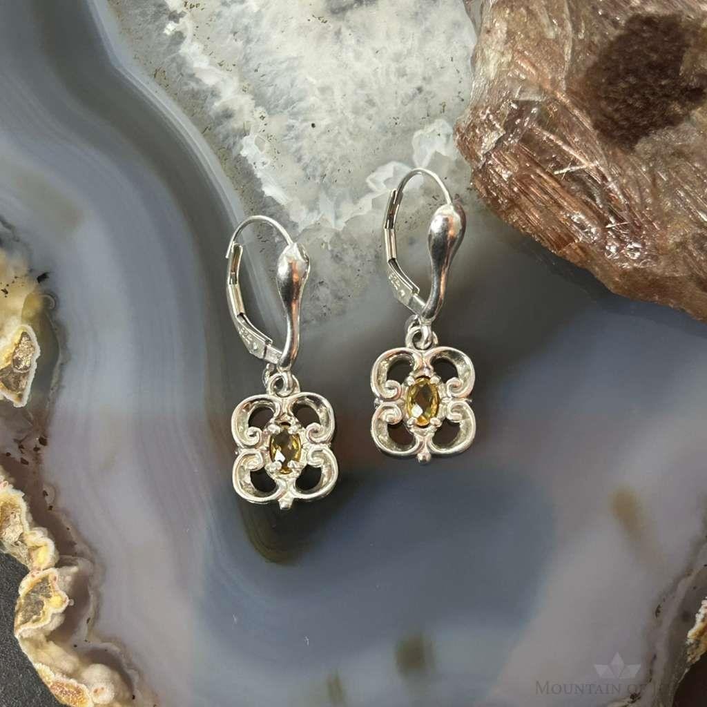 Carolyn Pollack Sterling Silver Faceted Citrine Floral Dangle Earrings For Women