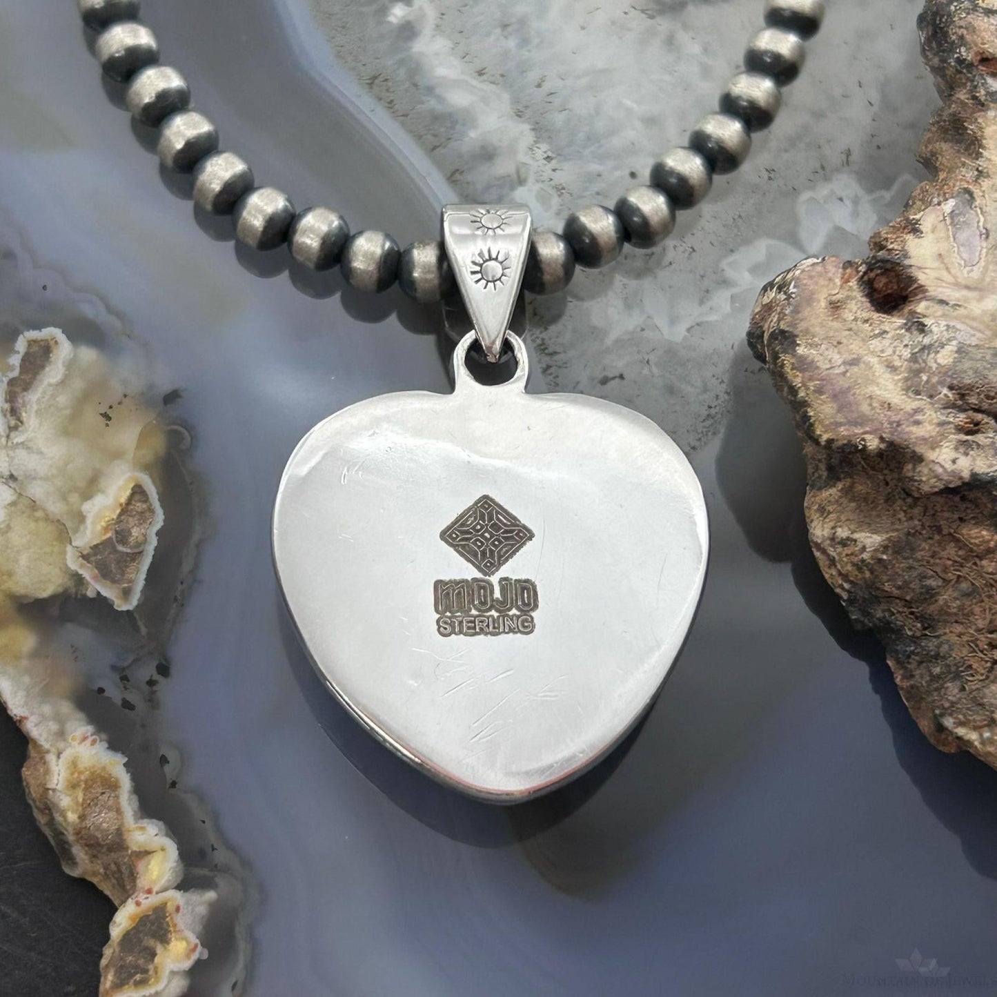 Sterling Silver Southwestern Style Sean Agate Heart Decorated Pendant For Women