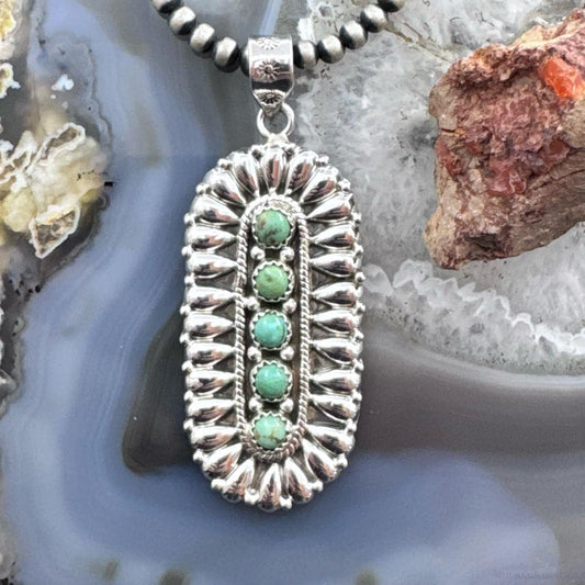 Sterling Silver Southwestern Style Turquoise &Silver Teardrop Cluster Pendant For Women