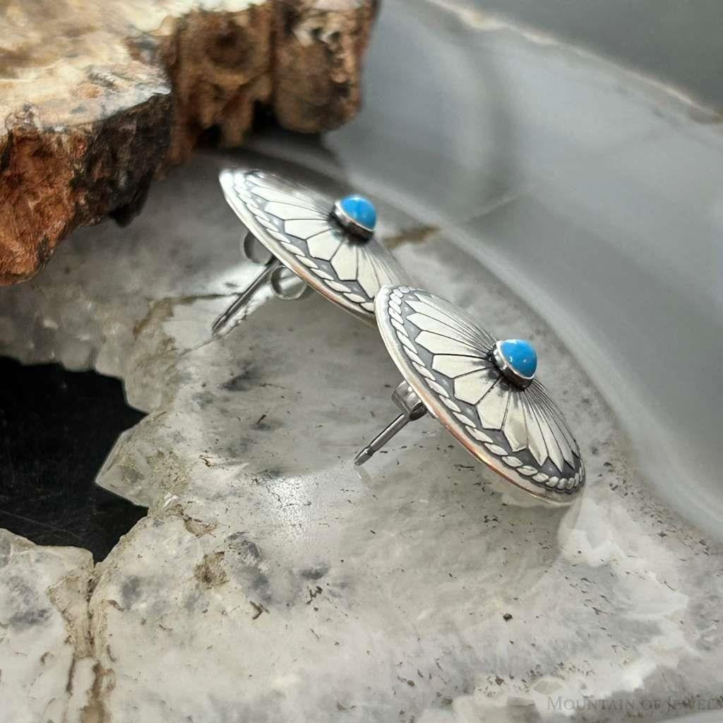 Native American Sterling Silver Concho w/Turquoise Dot Stud Earrings For Women