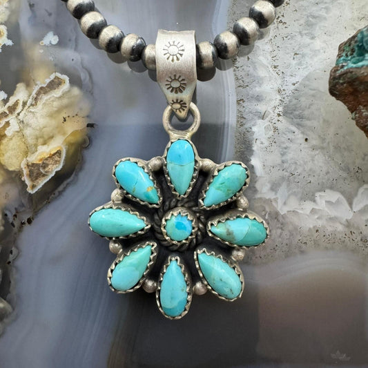 Sterling Silver Southwestern Style Turquoise Decorated Cluster Pendant For Women