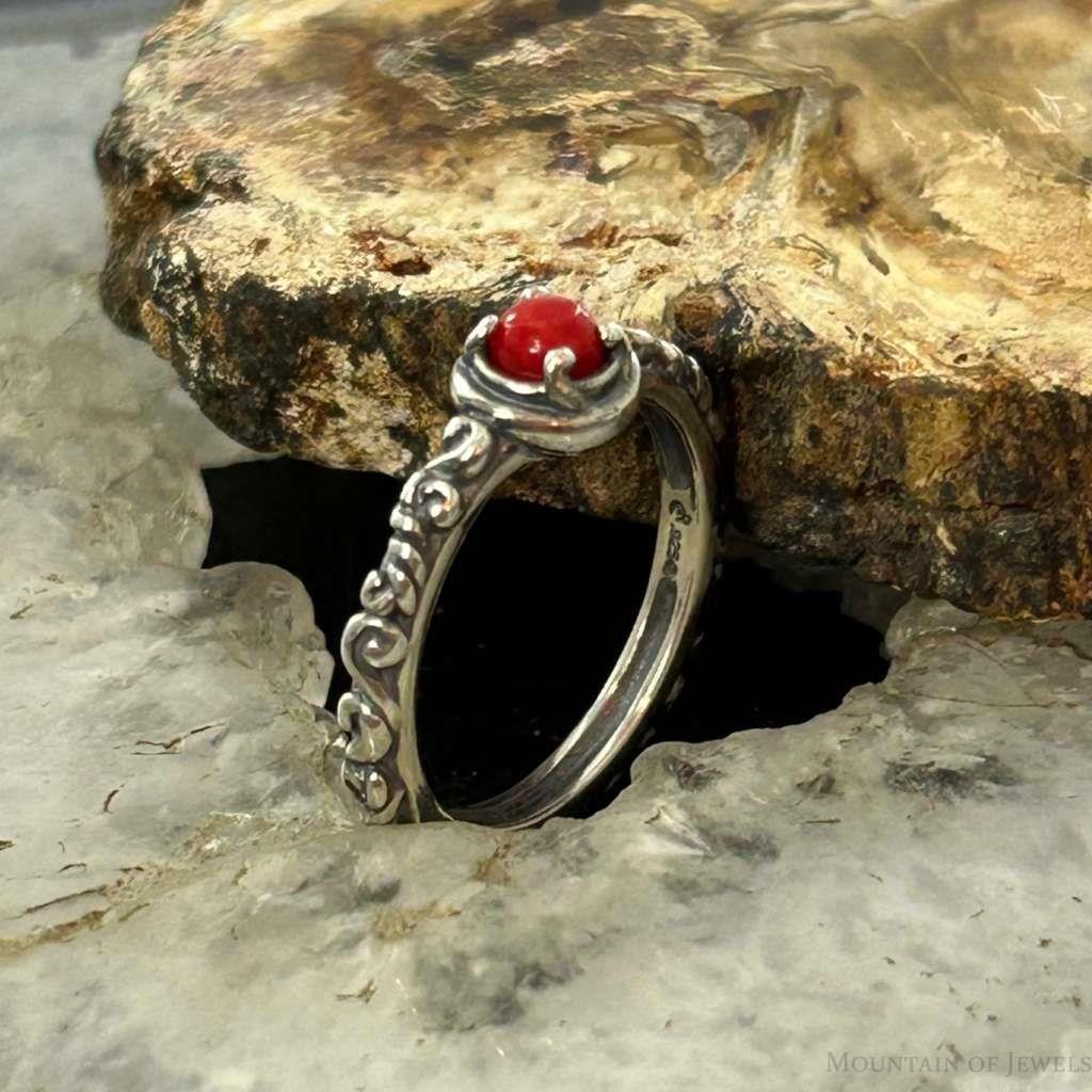 Carolyn Pollack Sterling Silver Round Red Jasper Decorated Slim Ring For Women