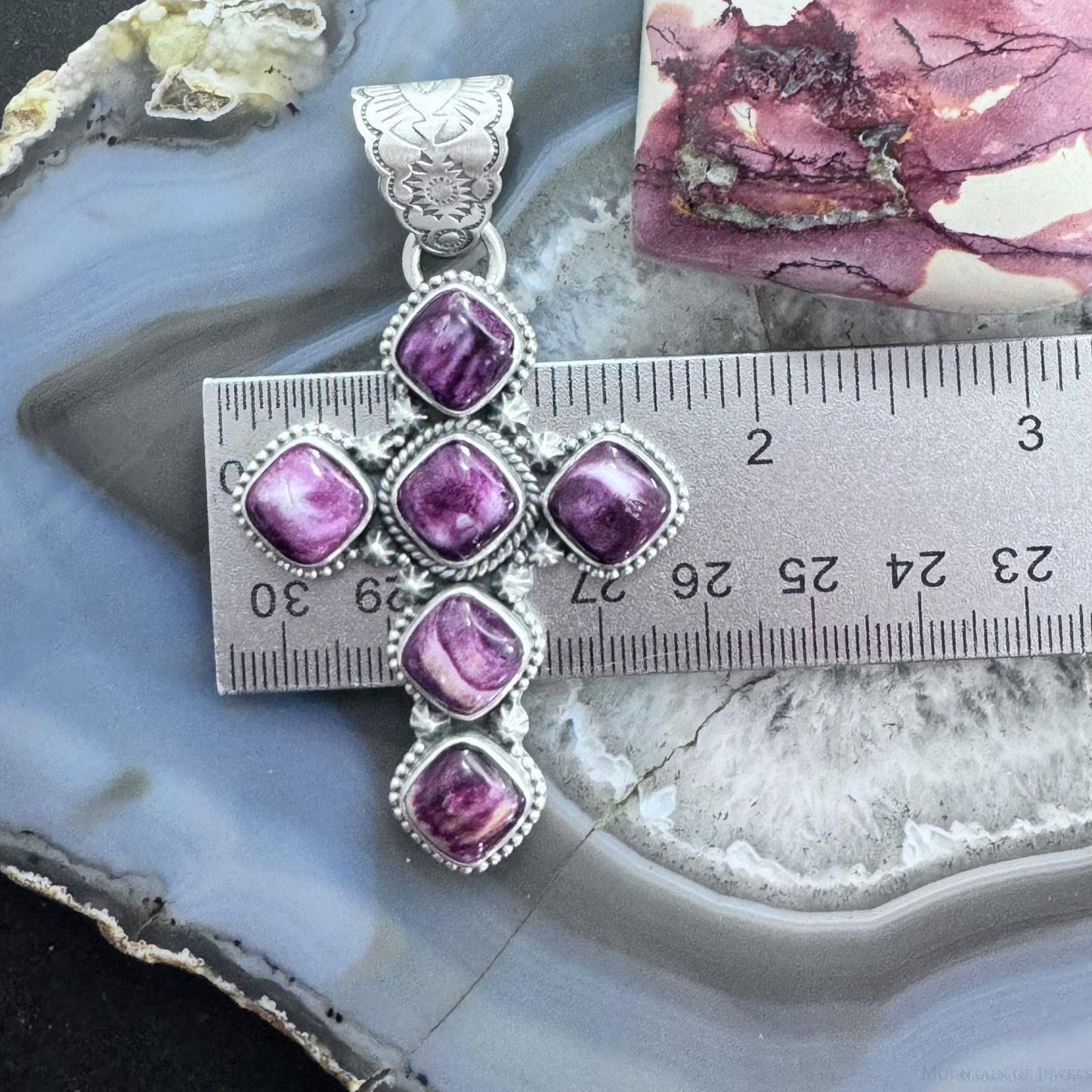 Native American Sterling Silver Purple Spiny Oyster Cross Pendant For Women