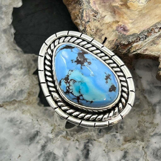 Sterling Silver Southwestern Style Golden Hill Turquoise Ring Size 8 For Women
