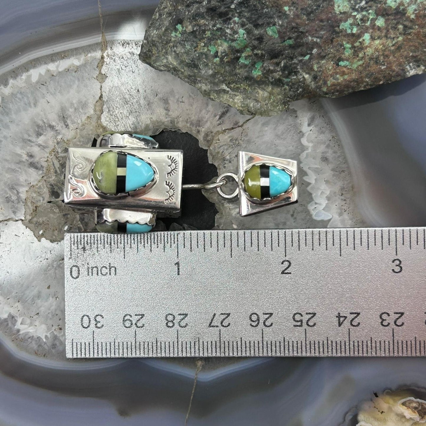 Cliffton Aguilar Santo Domingo Sterling Silver Multistone Decorated Rectangular Pendant