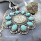 Genuine 1945 90% Silver Walking Liberty Half Dollar Coin w/Turquoise Unisex Pendant