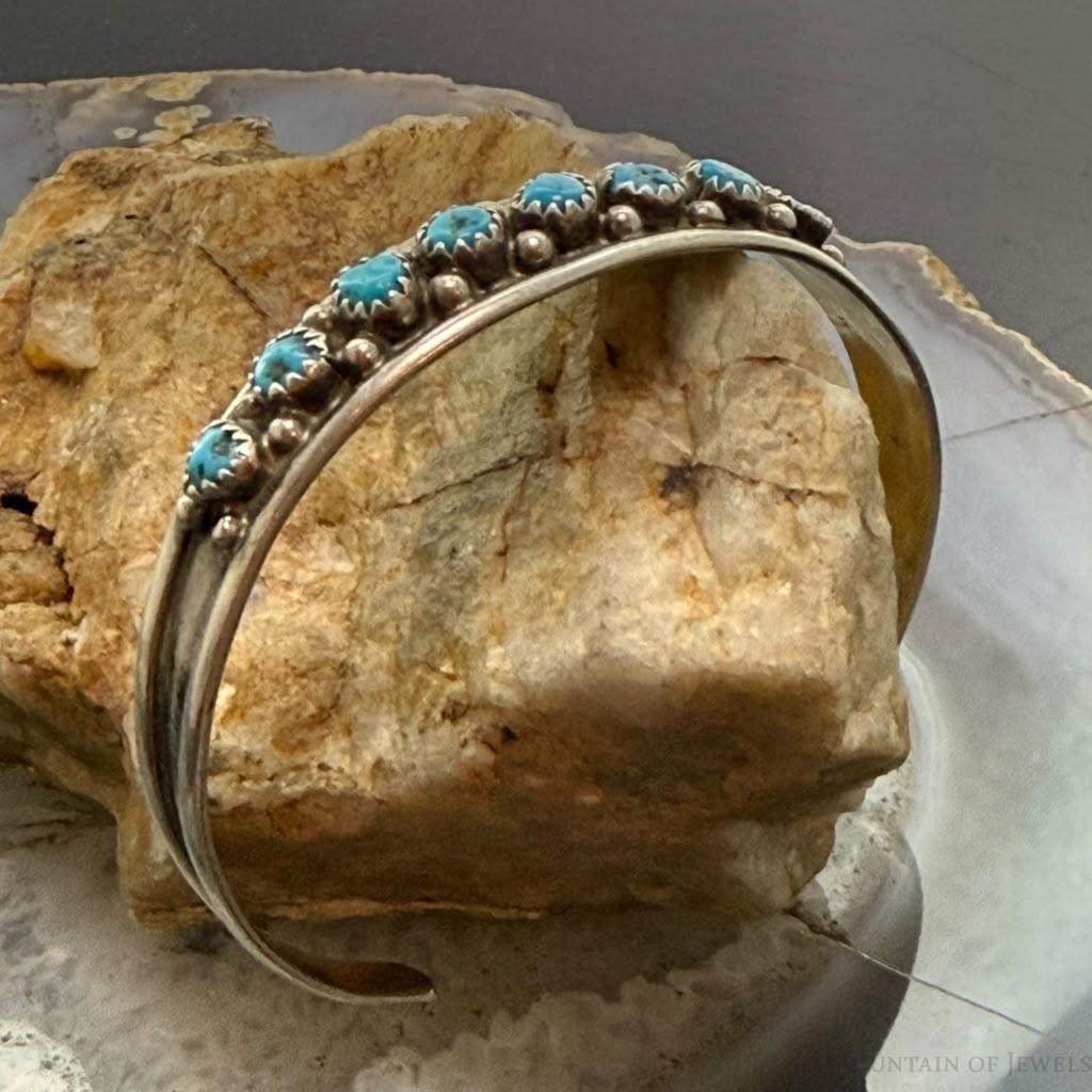 Elton Cadman Native American Sterling Silver Turquoise Single Row Bracelet For Women