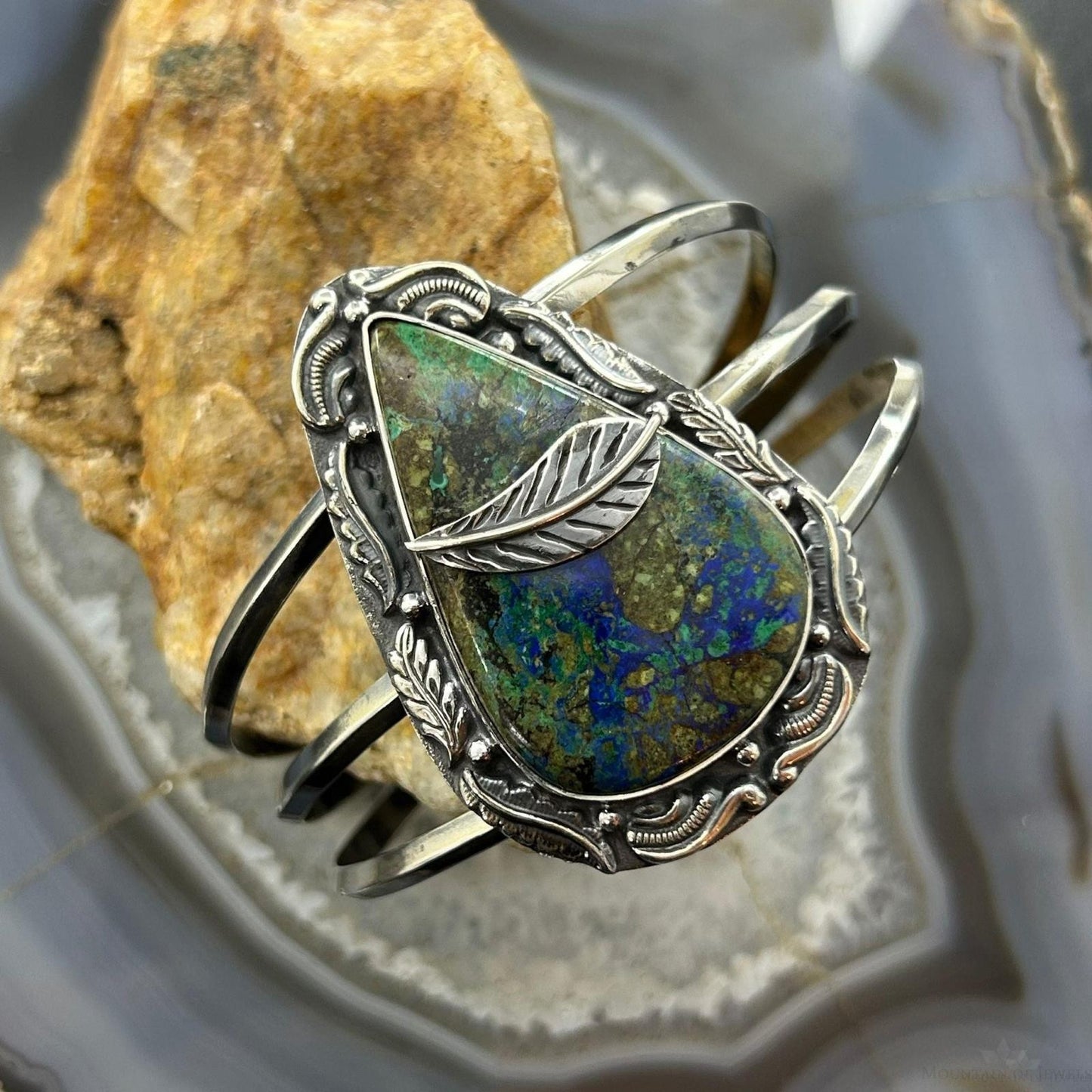 Sterling Silver Southwestern Style Large Teardrop Shattuckite Bracelet For Women