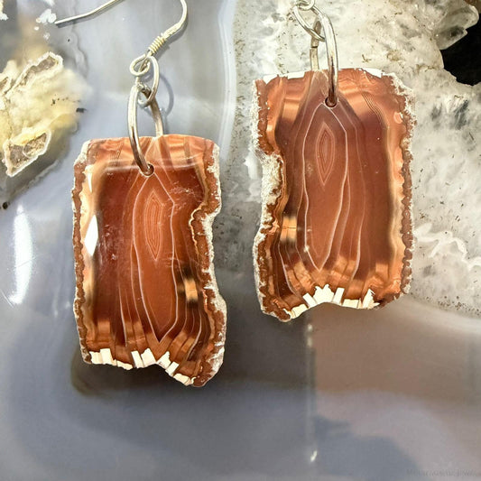 Sterling Silver Agate Slab Dangle Earrings For Women #401