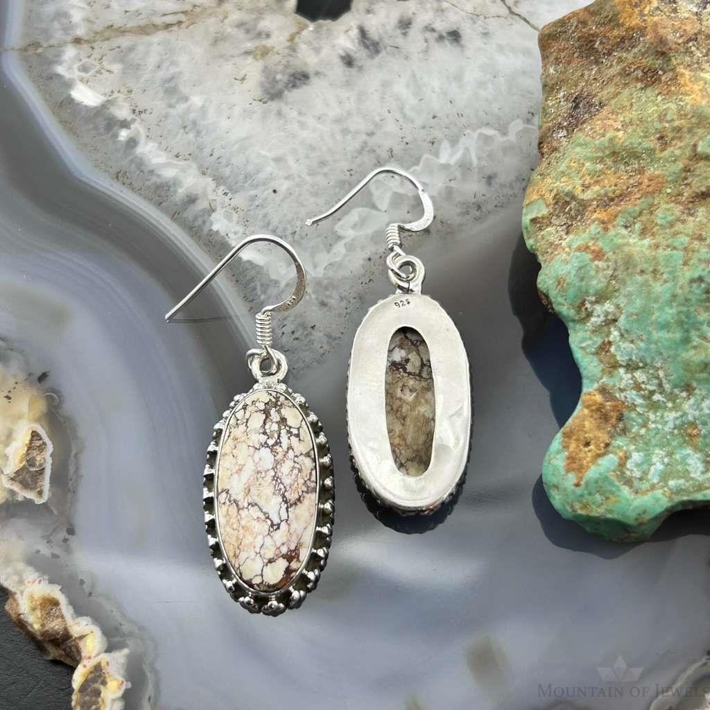 Sterling Silver Southwestern Style Oval Wild Horse Dangle Earrings For Women