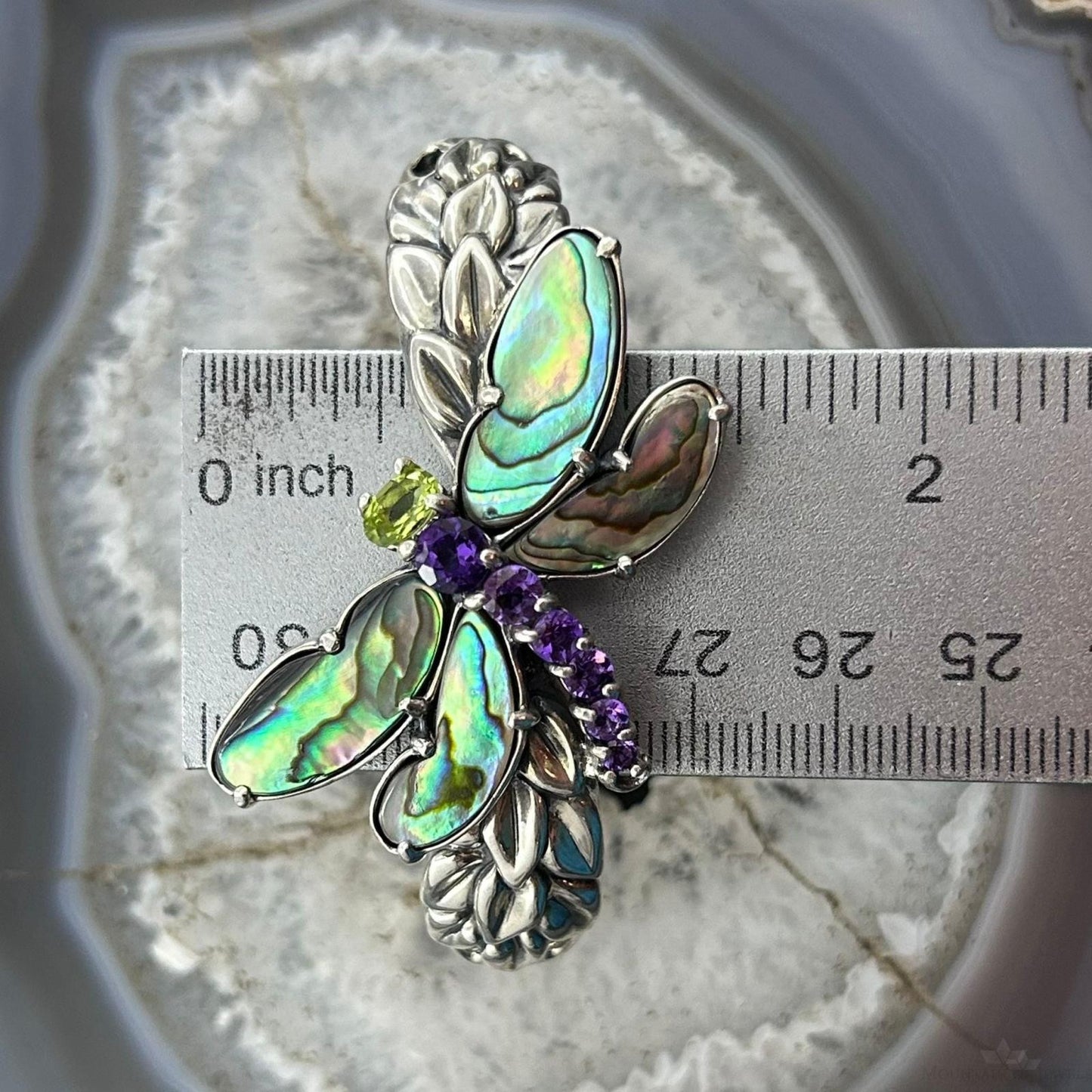 Carolyn Pollack Sterling Silver Multi Gemstone Dragonfly Decorated Hinged Cuff Bracelet