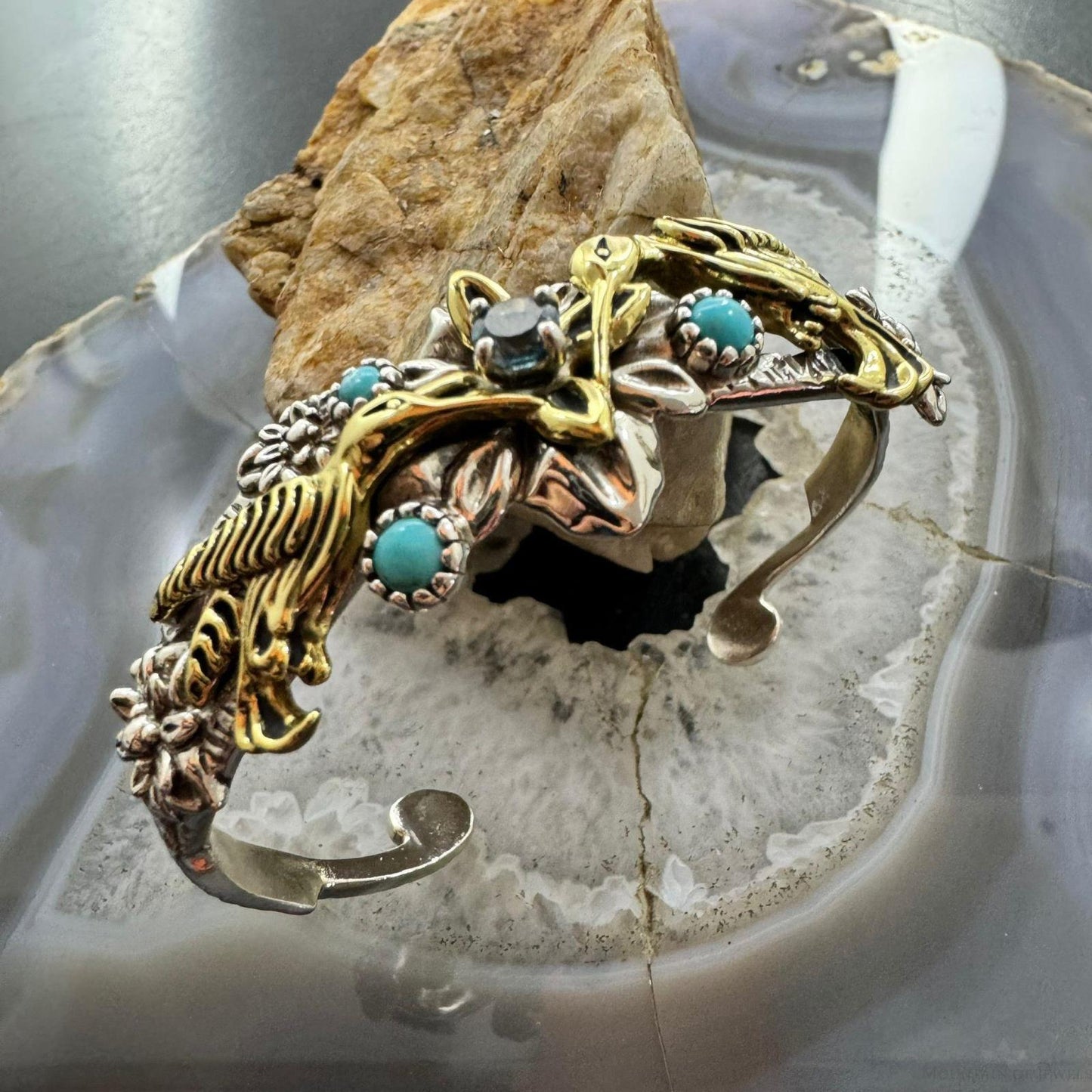 Carolyn Pollack Sterling Silver & Brass Turquoise & Blue Topaz Birds Bracelet For Women