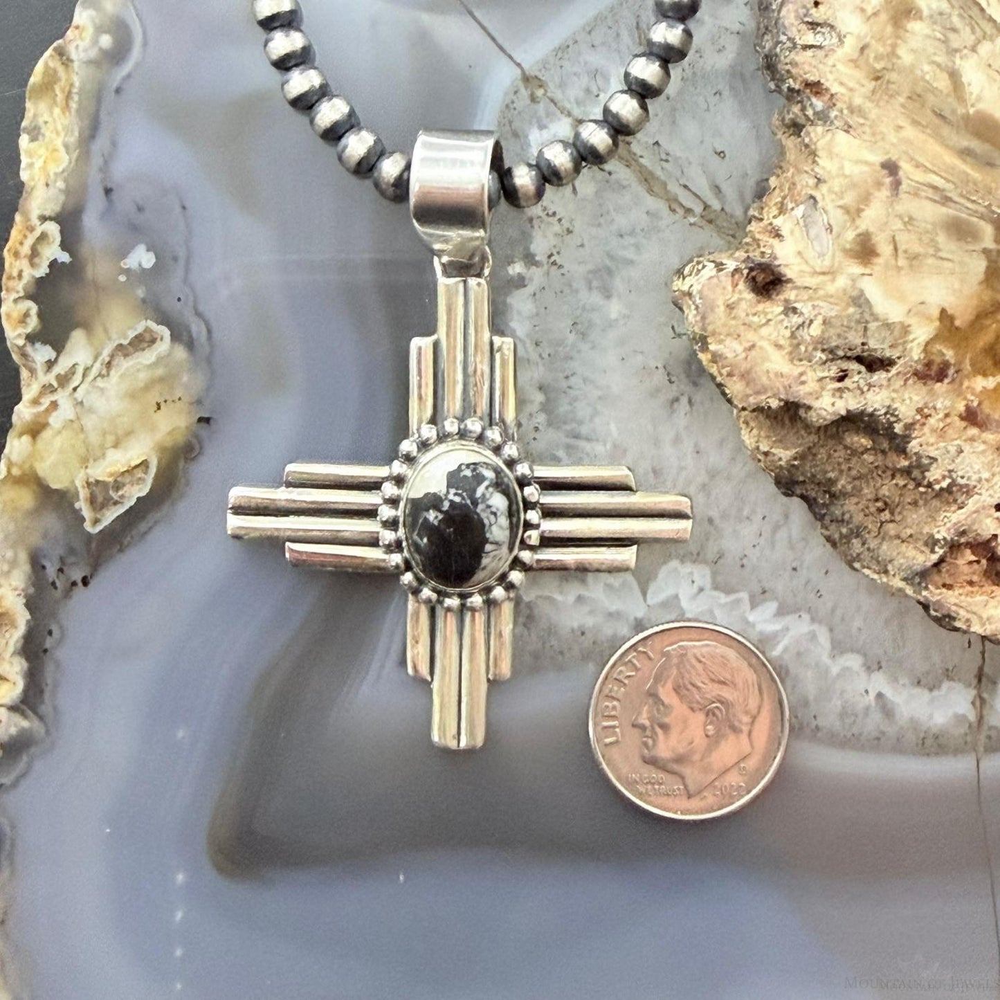 Sterling Silver Southwestern Style Oval White Buffalo Unisex Zia Pendant