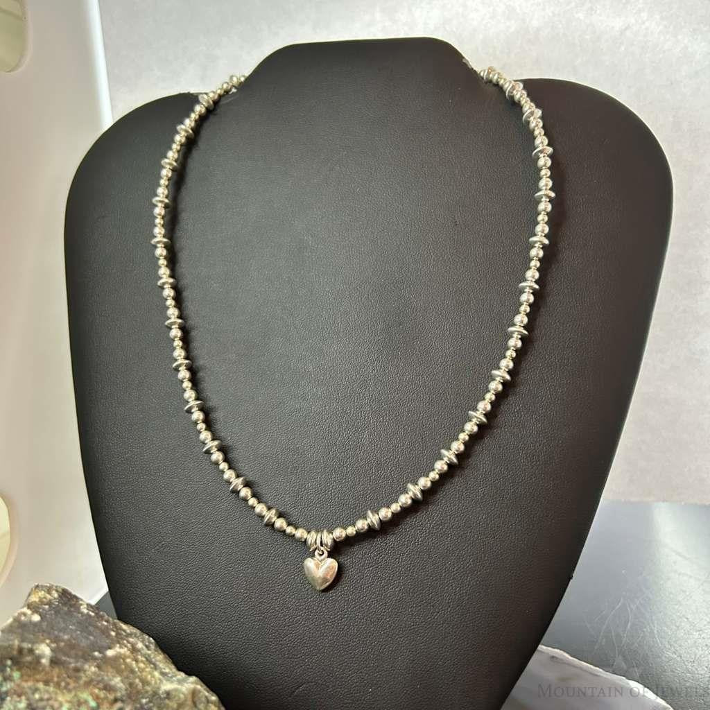 Carolyn Pollack Sterling Silver 4-6mm Beads w/Tiny Heart Pendant 17" Necklace For Women