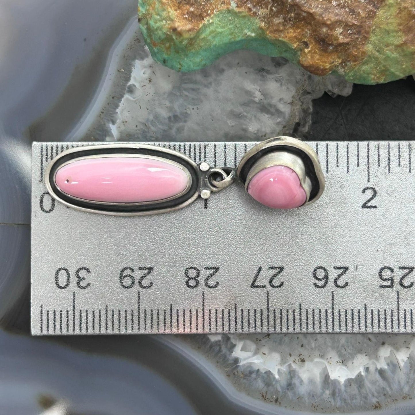 Native American Sterling Silver Pink Conch Heart & Oval Dangle Earrings For Women