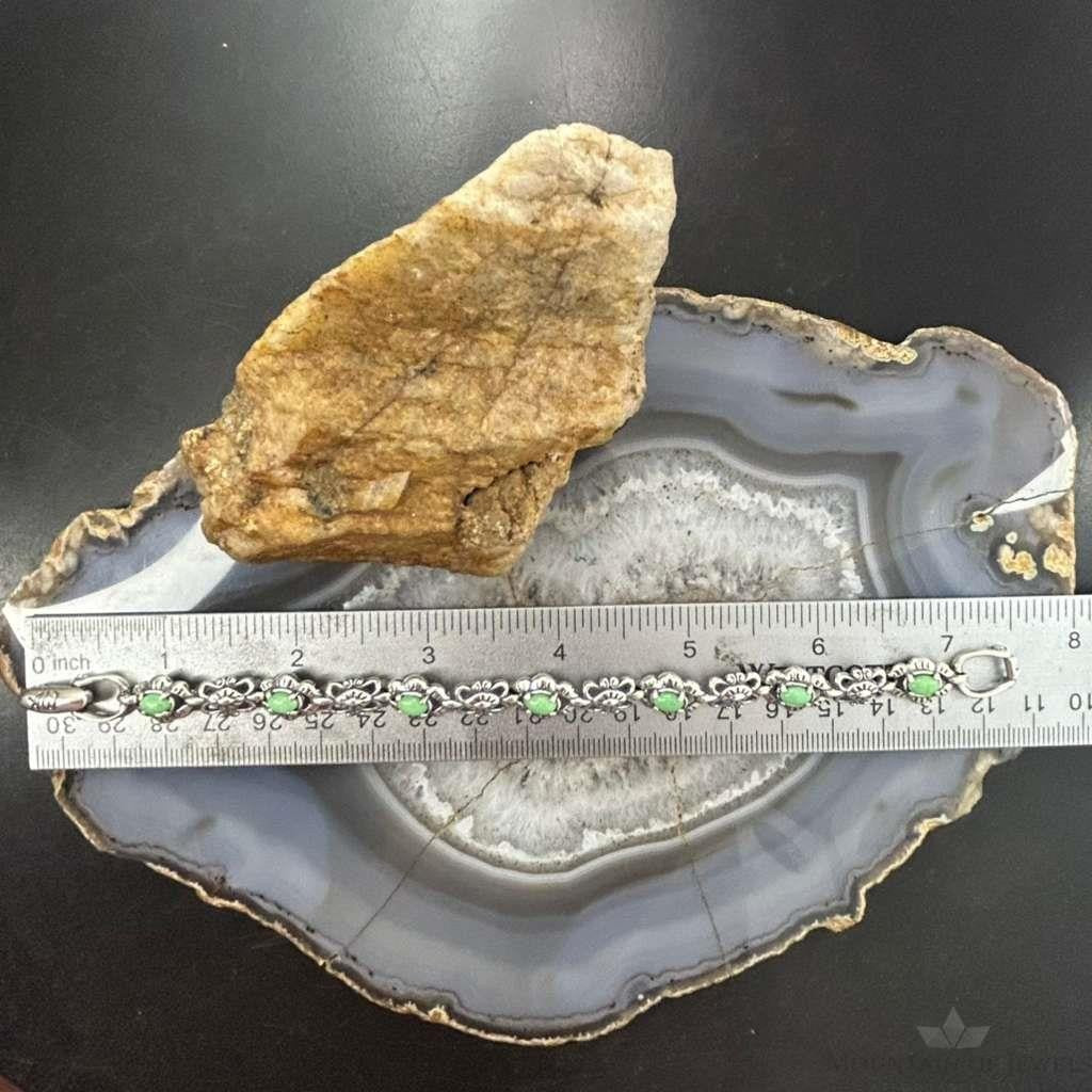 Carolyn Pollack Sterling Silver 7 Oval Variscite Decorated Link Bracelet For Women