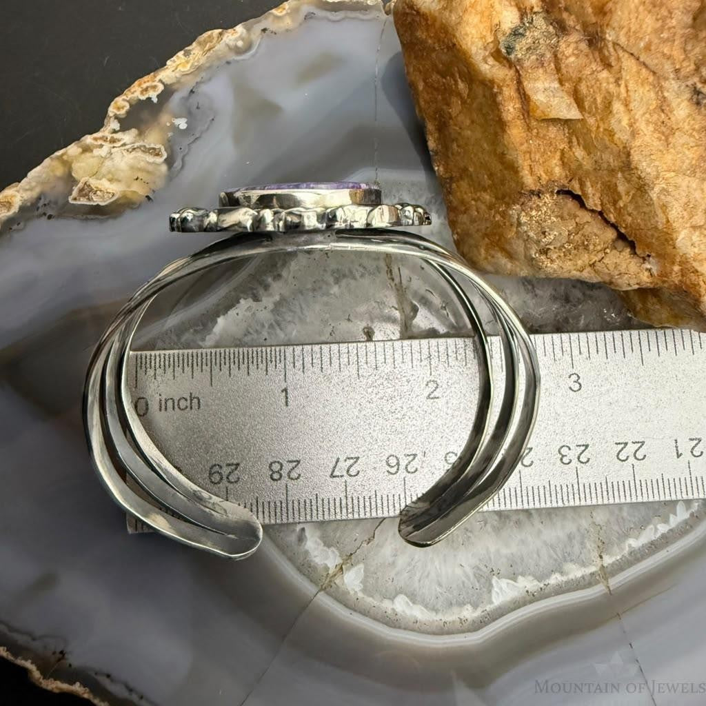 Sterling Silver Southwestern Style Oval Charoite Decorated Bracelet For Women