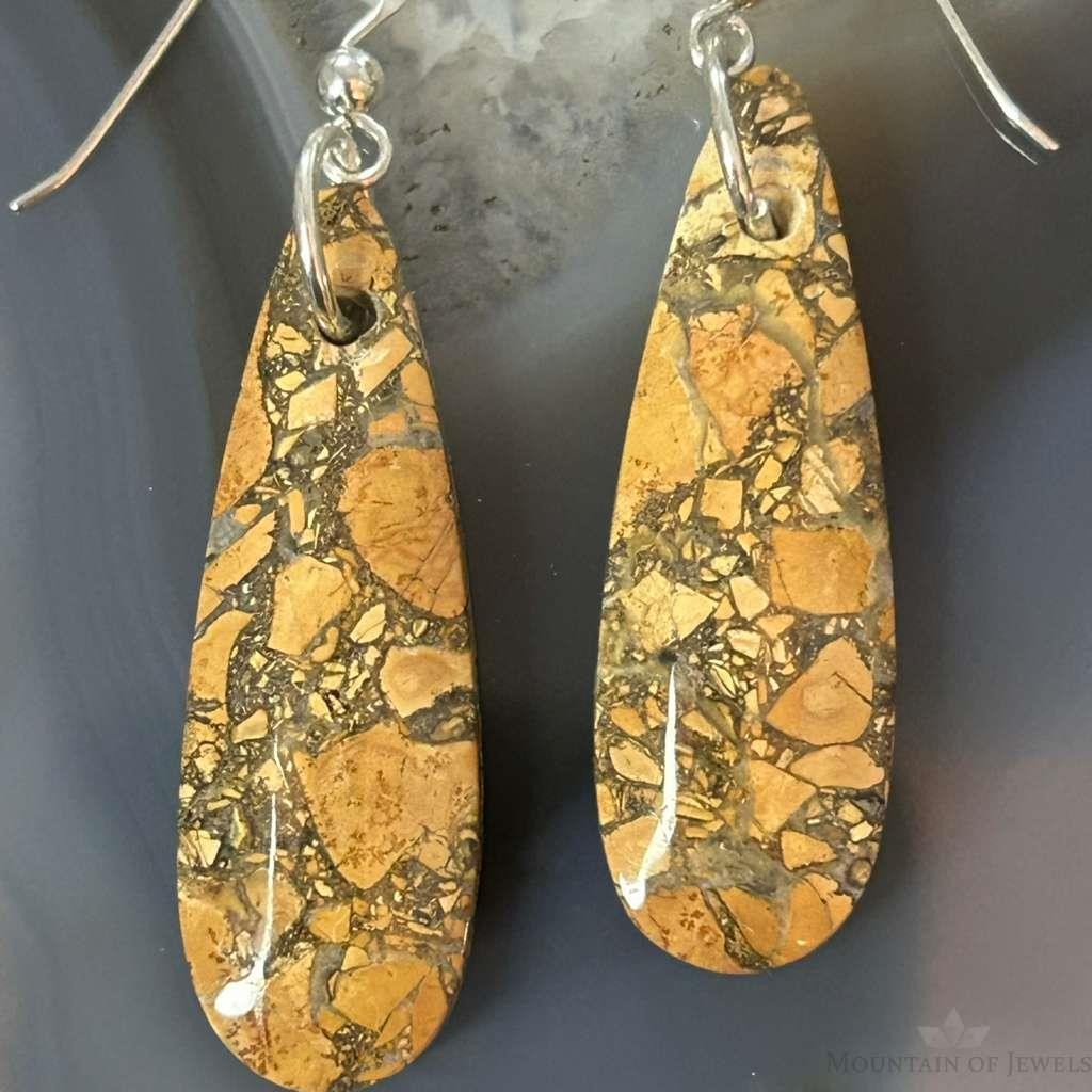 Sterling Silver Teardrop Maligano Jasper Slab Dangle Earrings For Women #513