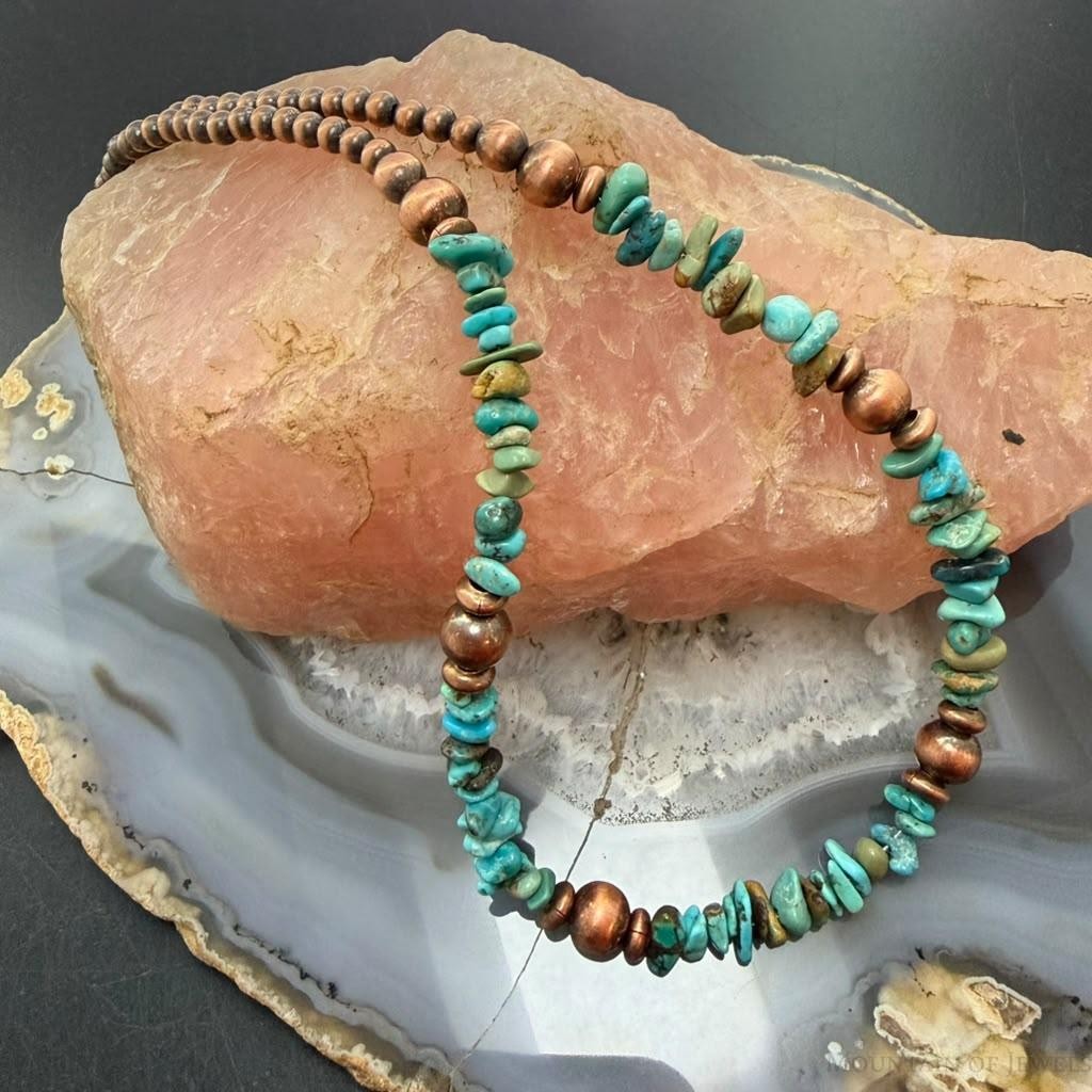 4.5-8mm Copper Navajo Pearl Round,Saucer & Natural Turquoise 18" Necklace For Women
