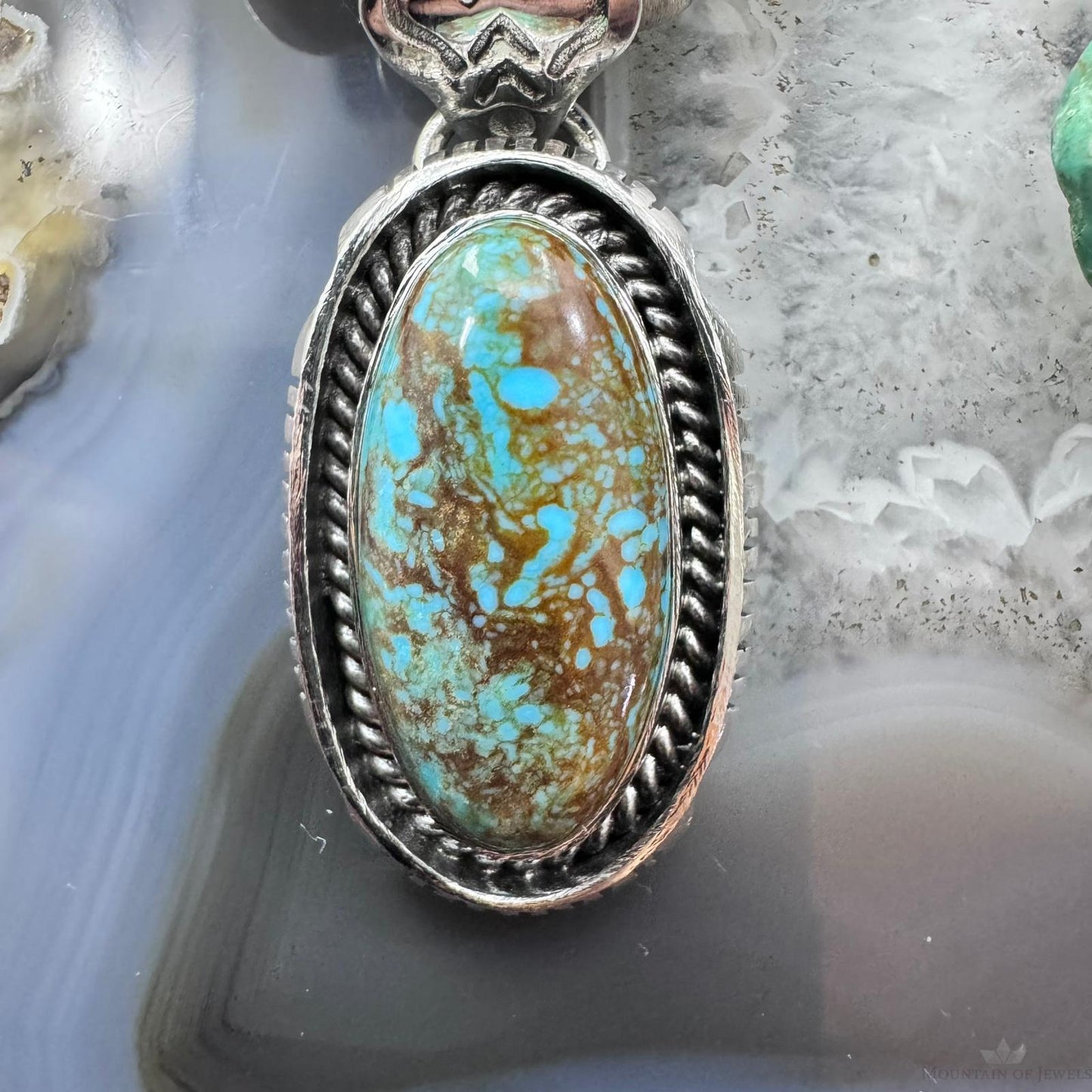 Native American Sterling Silver Elongated Oval Turquoise Unisex Pendant #1