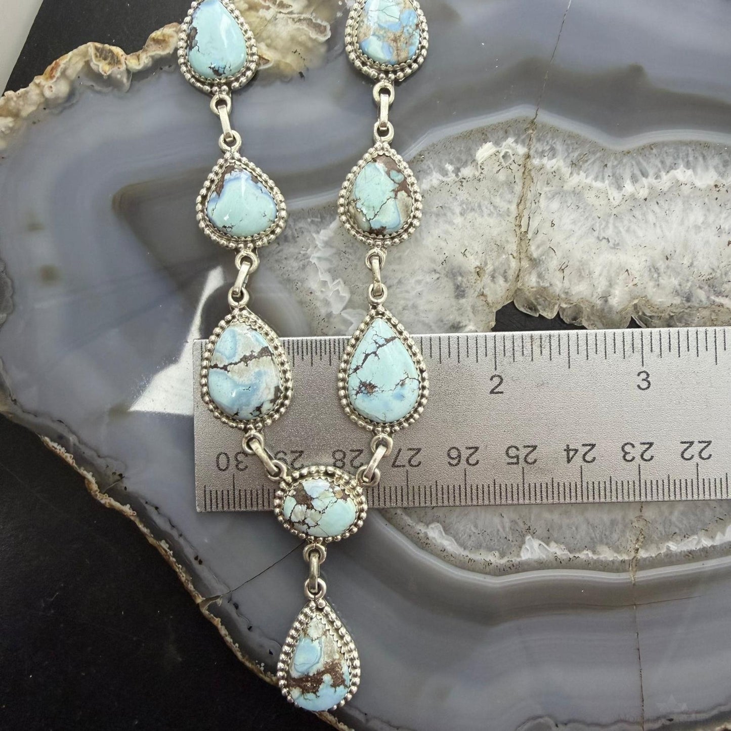 Sterling Silver Southwestern Style Golden Hill Turquoise Lariat 20" Necklace For Women