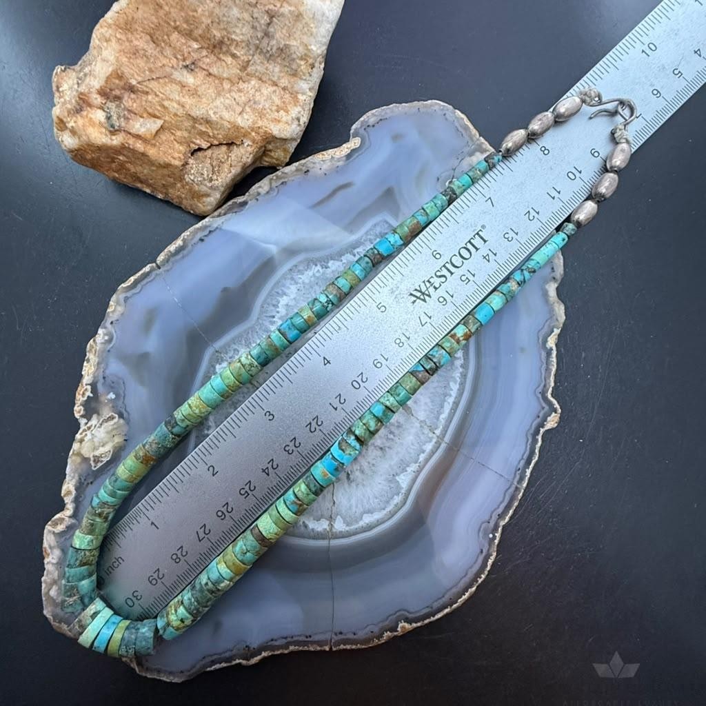 Vintage Silver Native American Graduated Turquoise Beads 18" Necklace For Women
