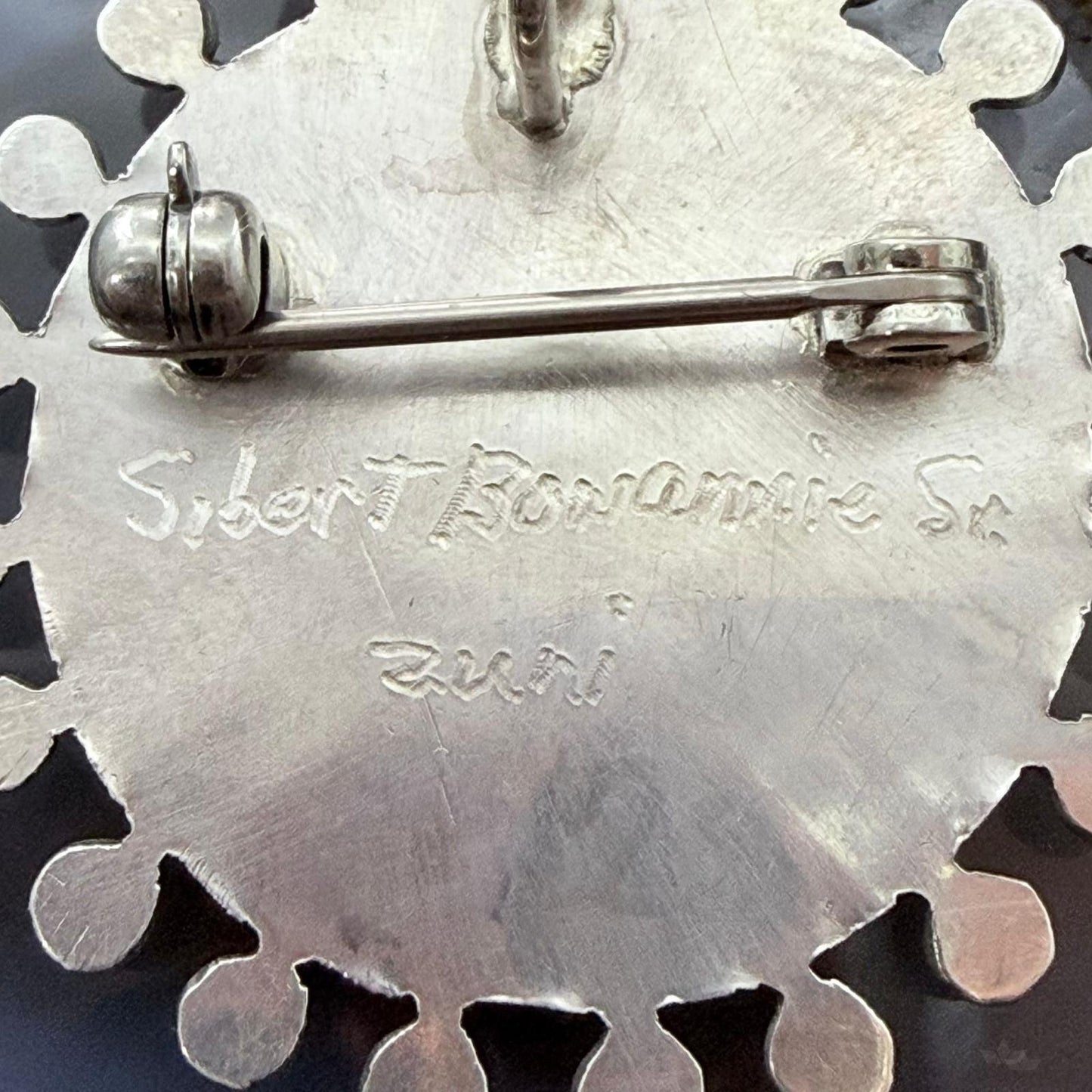 Sibert Bowannie Native American Sterling Silver Needlepoint Turquoise Brooch/Pendant For Women