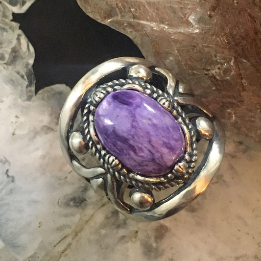 Carolyn Pollack Southwestern Style Sterling Silver Charoite Decorated Ring For Women