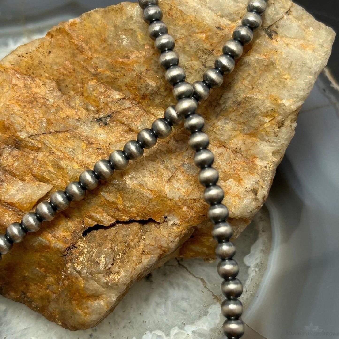 Sterling Silver Southwestern Style 4 mm Navajo Pearl Beads 24"-26" Necklace For Women
