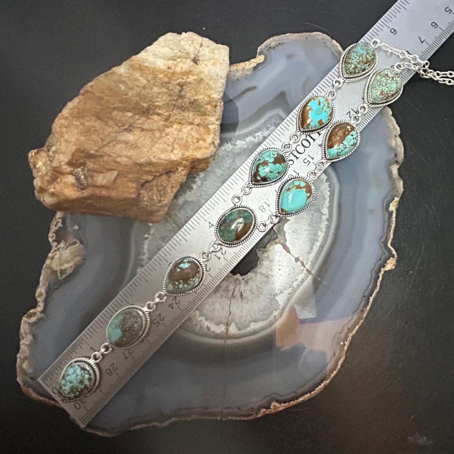 Sterling Silver Southwestern Style Turquoise #8 Cluster Lariat 28" Necklace For Women #1