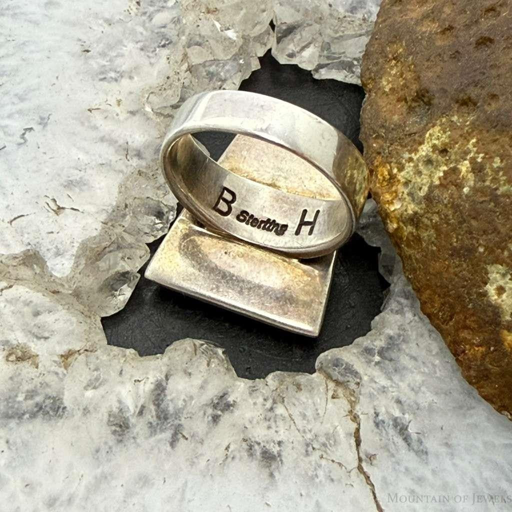 Vinatge Signed Native American Sterling Silver Inlay Turquoise Ring Size 6 For Women