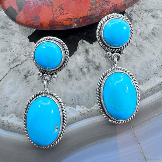 Native American Sterling Silver Turquoise Dangle Earrings For Women