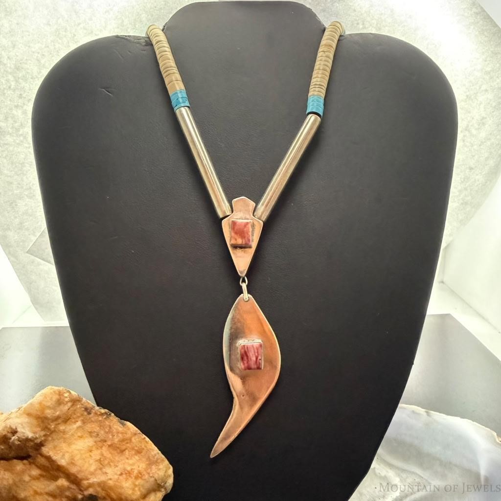 Vintage Larry Pacheco Heishi & Turquoise-Spiny Double-Sided Necklace For Women