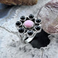 Native American Sterling Silver Pink Conch & Onyx Cluster Ring Size 8.5 For Women