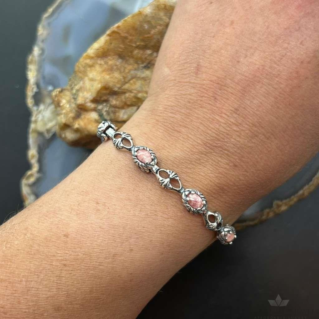 Carolyn Pollack Sterling Silver 8 Oval Rhodonite Link Bracelet For Women