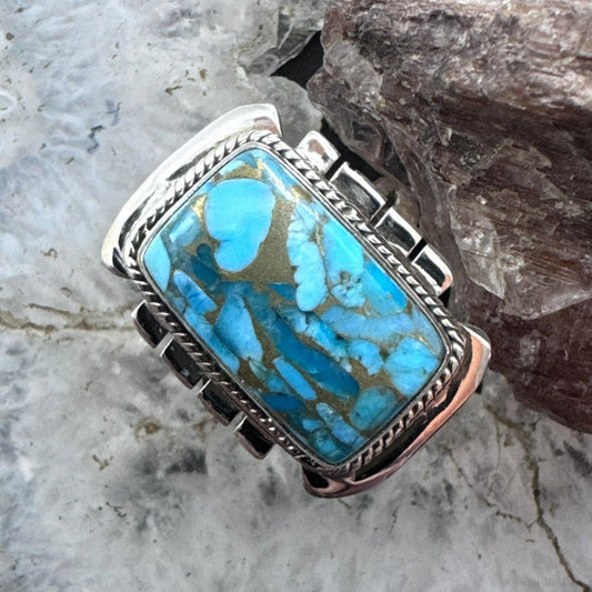 Sterling Silver Southwestern Style Blue Copper Turquoise Bar Ring Size 8 For Women
