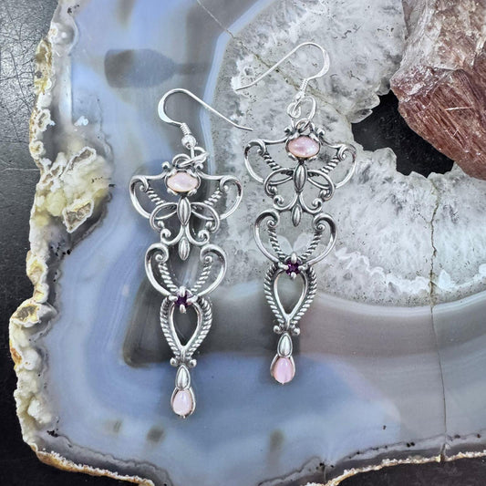 Carolyn Pollack Sterling Silver Pink Mother of Pearl Dangle Earrings For Women