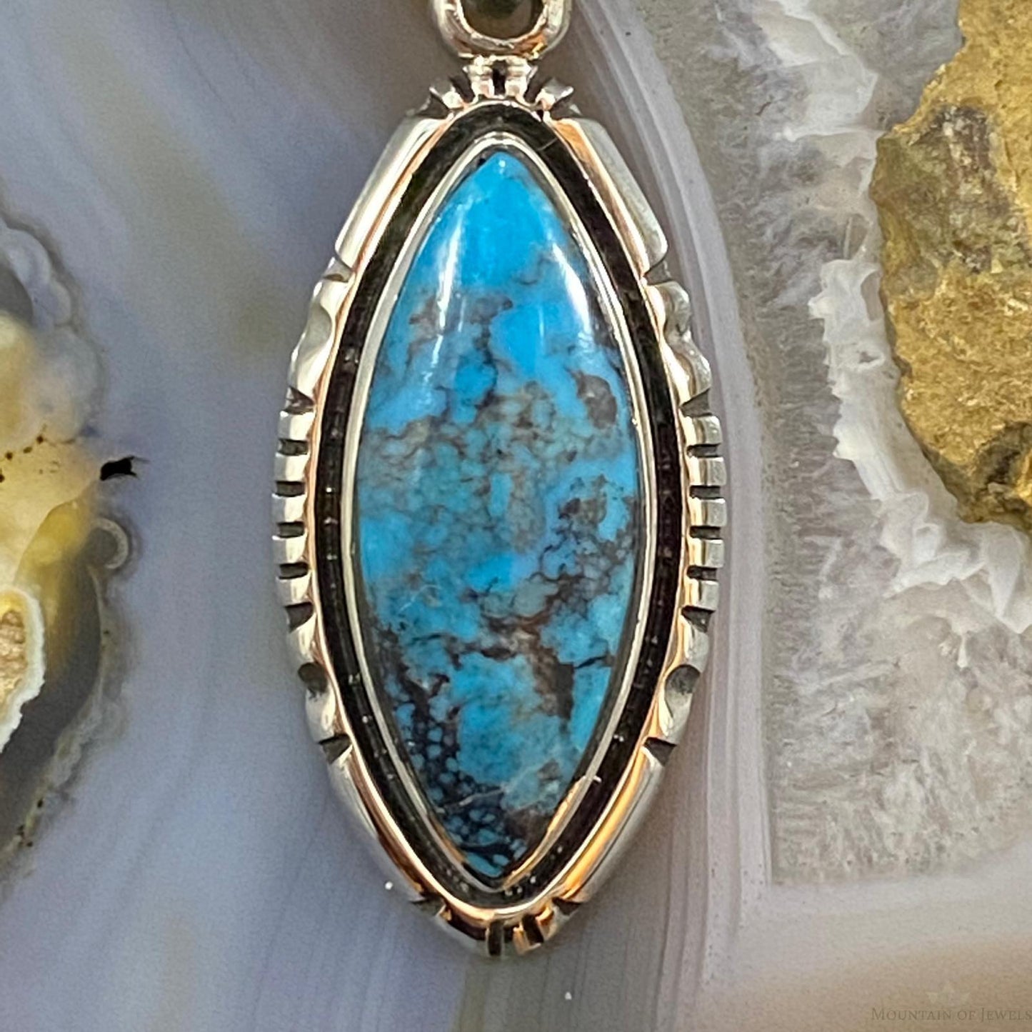 Native American Sterling Silver Turquoise With Matrix Marquise Pendant For Women
